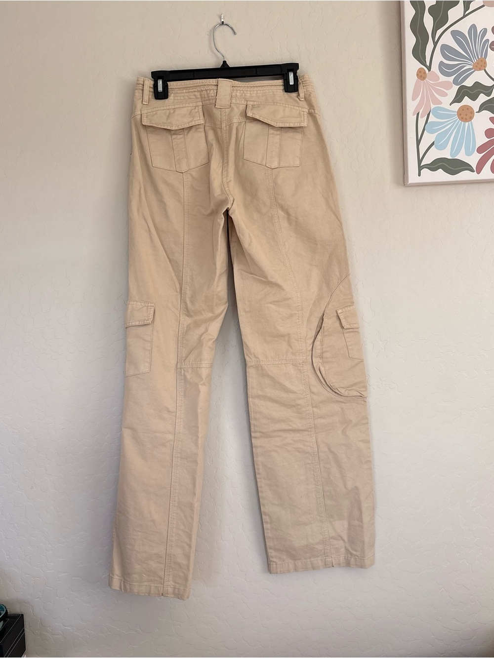 Brandy Melville Kim Cargo Pants Khaki Tan Drawcord Pocket Small Y2K Utility - Picture 5 of 7